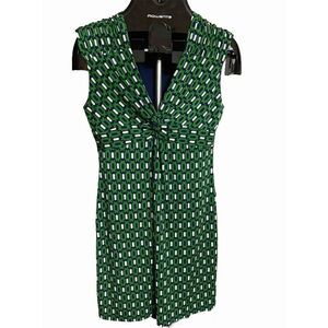 Womens Kiara Knit Dress Sleeveless Small Green Front Twist Navy & White Print